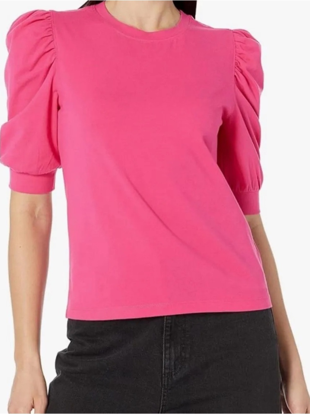 The Drop Mariko Puff-Sleeve Crew Neck Stretch Jersey Tee Shirt